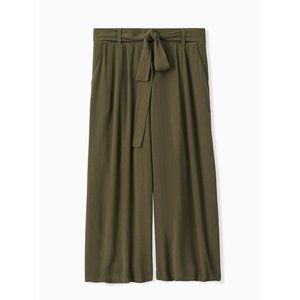 OLIVE GREEN CRINKLED GAUZE SELF TIE CROPPED PANT 2X